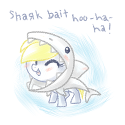 Size: 500x500 | Tagged: safe, artist:crayonderpy, derpy hooves, shark, g4, animal costume, ask, clothes, costume, cute, derp, derpabetes, female, filly, finding nemo, shark costume, shark week, solo, tumblr