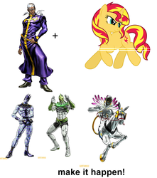 Size: 1060x1200 | Tagged: safe, sunset shimmer, pony, unicorn, g4, c-moon, enrico pucci, exploitable meme, jojo's bizarre adventure, made in heaven, make it happen, meme, stairway to heaven, stand, whitesnake