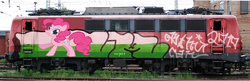 Size: 1000x325 | Tagged: safe, pinkie pie, g4, db br 140, deutsche bahn, fake, germany, graffiti, locomotive, photo, railroad, train