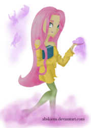 Size: 725x1015 | Tagged: safe, artist:abskiem, fluttershy, ghost, human, g4, clothes, female, humanized, simple background, solo, spirit, transparent background