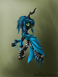 Size: 1542x2024 | Tagged: dead source, safe, artist:burtthefrenchunicorn, queen chrysalis, changeling, changeling queen, g4, boots, female, goth, metal, solo