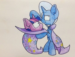 Size: 1280x960 | Tagged: safe, artist:adurot, trixie, twilight sparkle, g4, inconvenient trixie, inconvenient twilight, magic trick, role reversal, scrunchy face, the tables have turned, traditional art, woonoggles