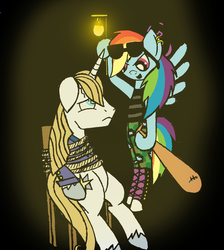 Size: 2448x2736 | Tagged: safe, artist:ningadash, prince blueblood, rainbow dash, g4, baseball bat, duo, thug