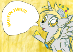 Size: 920x657 | Tagged: safe, artist:cats50, derpy hooves, alicorn, pony, g4, derp, female, muffin, princess, solo