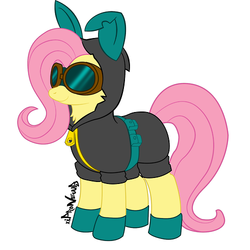 Size: 500x500 | Tagged: safe, artist:xipronewb, edit, fluttershy, pegasus, pony, g4, bunny ears, clothes, cute, dangerous mission outfit, female, goggles, hoodie, mare, remake, simple background, solo, white background