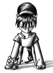 Size: 765x1043 | Tagged: dead source, safe, artist:gikat, pony, avatar the last airbender, monochrome, ponified, solo, toph bei fong