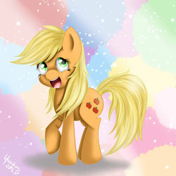 Size: 1024x1024 | Tagged: safe, artist:yuukon, applejack, g4, female, loose hair, open mouth, solo