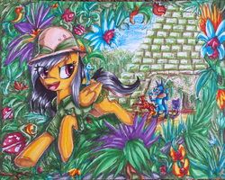 Size: 999x799 | Tagged: safe, artist:aschenstern, ahuizotl, daring do, g4, jungle, traditional art