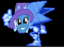 Size: 960x720 | Tagged: safe, trixie, hedgehog, pony, unicorn, g4, clothes, creepy, crossover, female, fun is infinite, hat, majin sonic, male, mare, smiling, sonic cd, sonic the hedgehog, sonic the hedgehog (series), trixie's hat