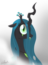Size: 980x1307 | Tagged: safe, artist:edvedd, queen chrysalis, changeling, changeling queen, g4, female, simple background, solo