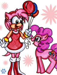 Size: 1663x2188 | Tagged: safe, artist:jayfoxfire, pinkie pie, g4, amy rose, crossover, simple background, sonic the hedgehog (series), transparent background
