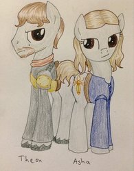 Size: 1024x1311 | Tagged: safe, artist:qemma, a song of ice and fire, asha greyjoy, game of thrones, ponified, theon greyjoy