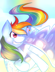 Size: 2550x3300 | Tagged: safe, artist:amberdragonling, rainbow dash, pegasus, pony, g4, cloud, cute, dashabetes, female, flying, high res, sky, solo, spread wings, wings