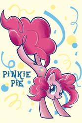 Size: 561x842 | Tagged: dead source, safe, artist:yousukou, pinkie pie, earth pony, pony, g4, bucking, confetti, cute, diapinkes, female, mare, open mouth, solo