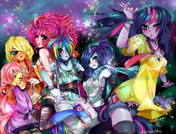 Size: 1052x800 | Tagged: safe, artist:lolisoup, applejack, fluttershy, pinkie pie, rainbow dash, rarity, twilight sparkle, human, g4, horn, horned humanization, humanized, nail polish, pony coloring