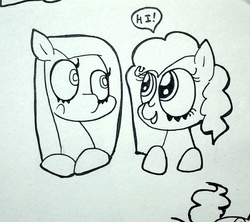 Size: 528x469 | Tagged: safe, pinkie pie, g4, jumped-out-pinkieanswers, monochrome