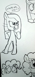 Size: 376x830 | Tagged: safe, pinkie pie, g4, jumped-out-pinkieanswers, monochrome