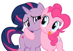 Size: 1280x895 | Tagged: safe, artist:theet-wolf, pinkie pie, twilight sparkle, g4, alternate hairstyle, female, lesbian, ship:twinkie, shipping, simple background, tongue out, transparent background, vector