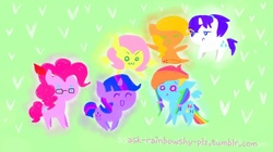 Size: 990x554 | Tagged: safe, applejack, fluttershy, pinkie pie, rainbow dash, rarity, twilight sparkle, g4, ask-rainbowshy-plz, glasses