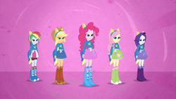 Size: 853x480 | Tagged: safe, screencap, applejack, fluttershy, pinkie pie, rainbow dash, rarity, equestria girls, g4, my little pony equestria girls, are equestrian girls human?, boots, cowboy boots, female, helping twilight win the crown, high heel boots, lidded eyes, out of context, shoes, wondercolts