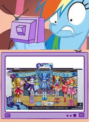 Size: 563x770 | Tagged: safe, applejack, fluttershy, princess luna, rainbow dash, rarity, vice principal luna, equestria girls, g4, exploitable meme, female, irl, meme, my eyes, photo, toy, toys r us, tv meme