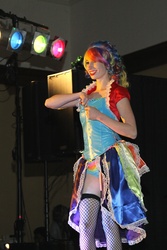 Size: 2304x3456 | Tagged: safe, artist:rougeleaderred, rainbow dash, human, g4, burlesque, cosplay, irl, irl human, photo, solo