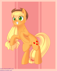 Size: 534x667 | Tagged: safe, artist:pekou, applejack, g4, female, hat, rearing, solo