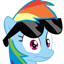 Size: 600x600 | Tagged: safe, rainbow dash, g4, female, reaction image, solo, sunglasses, worried