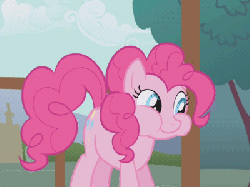 Size: 400x300 | Tagged: safe, screencap, pinkie pie, earth pony, pony, g4, griffon the brush off, season 1, animated, cute, diapinkes, female, gif, giggling, laughing, laughingmares.jpg, mare, solo