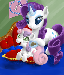 Size: 743x872 | Tagged: safe, artist:robbergon, rarity, sweetie belle, g4, brush, magic, sisters
