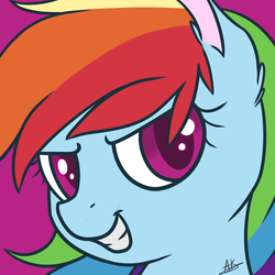 Size: 3200x3200 | Tagged: safe, artist:thezealotnightmare, rainbow dash, g4, close-up, female, grin, solo