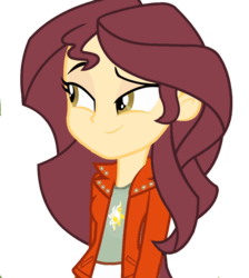 Size: 968x1080 | Tagged: safe, normal norman, sunset shimmer, equestria girls, g4, my little pony equestria girls, background human, clothes swap, female, palette swap, solo