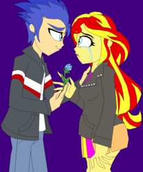 Size: 869x1044 | Tagged: safe, artist:terry, flash sentry, sunset shimmer, human, equestria girls, g4, crying, female, humanized, male, reconciliation, rose, ship:flashimmer, shipping, straight