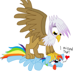 Size: 691x677 | Tagged: safe, artist:cgeta, gilda, rainbow dash, griffon, pegasus, pony, g4, heart