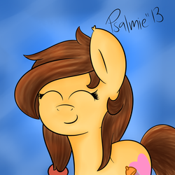 Size: 1500x1500 | Tagged: safe, artist:psalmie, oc, oc only, oc:cream heart, earth pony, pony, button's adventures, cutie mark, eyes closed, female, mare, simple background, smiling, solo