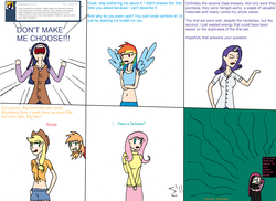 Size: 2337x1697 | Tagged: safe, artist:sigmatheartist, applejack, fluttershy, pinkie pie, rainbow dash, rarity, twilight sparkle, human, ask ponies as humans, g4, belly button, clothes, crying, horn, horned humanization, humanized, mane six, midriff, pinkamena diane pie, shorts, skirt, tumblr, winged humanization