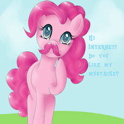 Size: 1200x1200 | Tagged: safe, artist:lisa400, pinkie pie, g4, female, misspelling, moustache, solo, warfstache