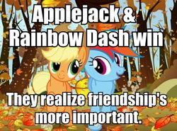 Size: 944x698 | Tagged: safe, edit, edited screencap, screencap, applejack, rainbow dash, fall weather friends, g4, autumn, cropped, fixed, friendship, game grumps, image macro, running, running of the leaves