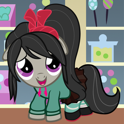 Size: 3840x3840 | Tagged: safe, artist:beavernator, octavia melody, earth pony, pony, g4, all glory to the beaver grenadier, alternate hairstyle, cosplay, cute, female, filly, high res, ponified, solo, vanellope von schweetz, wreck-it ralph