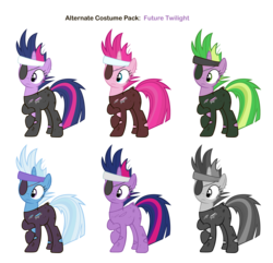 Size: 3113x3002 | Tagged: safe, artist:lalala508, artist:pika-robo, pinkie pie, spike, trixie, twilight sparkle, pony, unicorn, g4, alternate clothes, discorded, female, future twilight, mare, recolor, simple background, transparent background