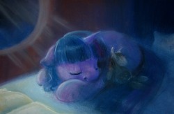 Size: 2738x1812 | Tagged: safe, artist:wolfiedrawie, smarty pants, twilight sparkle, pony, g4, female, filly, sleeping, solo, traditional art, younger