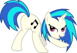 Size: 7331x5035 | Tagged: safe, artist:baka-neku, dj pon-3, vinyl scratch, pony, unicorn, g4, absurd resolution, butt, cutie mark, face down ass up, featureless crotch, female, hooves, horn, looking at you, looking back, looking back at you, mare, open mouth, plot, show accurate, simple background, solo, transparent background, vector