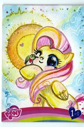 Size: 1000x1503 | Tagged: safe, artist:sara richard, idw, fluttershy, hummingbird, g4, artist card, cute, female, shyabetes, solo, traditional art