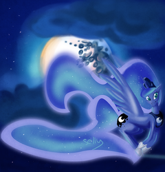 Size: 1000x1041 | Tagged: safe, artist:sellyinwonderland, princess luna, g4, female, mare in the moon, moon, solo