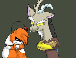 Size: 1708x1296 | Tagged: safe, artist:yoshimister, discord, draconequus, g4, crossed arms, crossover, sonic the hedgehog (series), tails doll