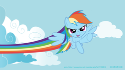 Size: 1920x1080 | Tagged: safe, artist:touma, rainbow dash, g4, female, flying, pixiv, sky, solo