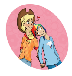 Size: 1384x1451 | Tagged: safe, artist:mentagranizada, applejack, rainbow dash, human, g4, female, heart, holding hands, humanized, lesbian, ship:appledash, shipping