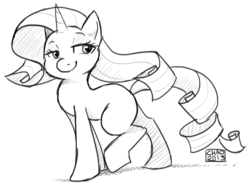 Size: 699x520 | Tagged: safe, artist:sharmie, rarity, g4, blank flank, female, monochrome, solo