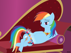 Size: 3968x2976 | Tagged: safe, artist:tyto4tme4l, rainbow dash, parasprite, pony, g4, draw me like one of your french girls, element of loyalty, fainting couch, female, mare, parasprite bikini, solo