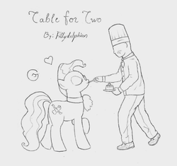 Size: 1200x1128 | Tagged: safe, artist:creeperjones, mayor mare, oc, oc:anon, g4, monochrome